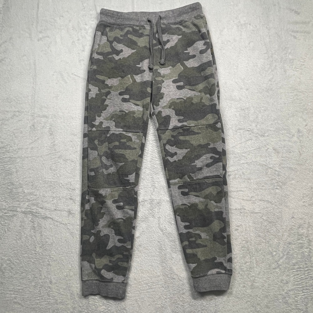 Lee Jogger Sweatpants Boys M 10/12 Gray Green Camo Drawstring Fleece Pants